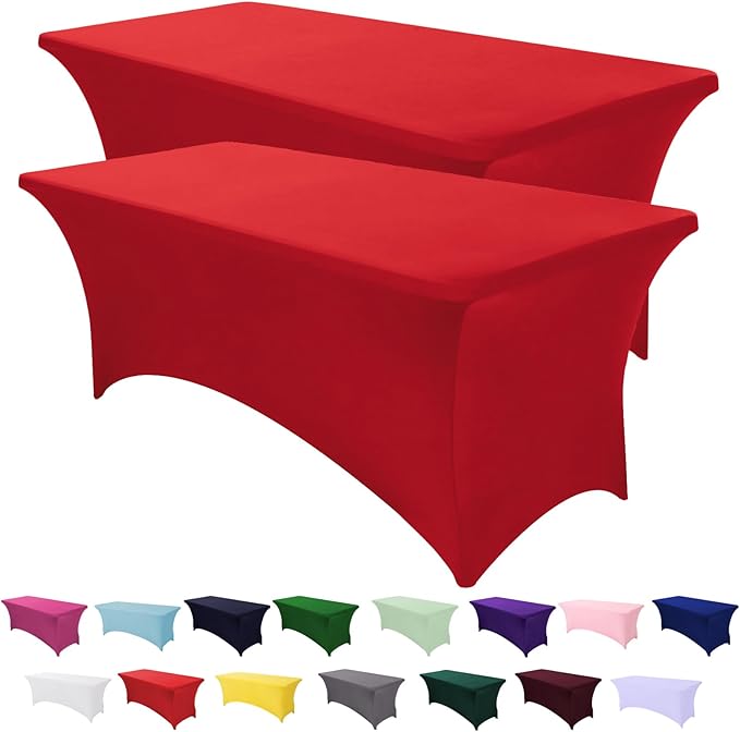 SEPARO 2 Pack 4 Ft Red Table Cover Fitted Rectangular Tablecloth Stretchable Fabric Table Cloth 4 ft Wrinkle-Free for Party Tradeshows Banquet Weddings Cocktail