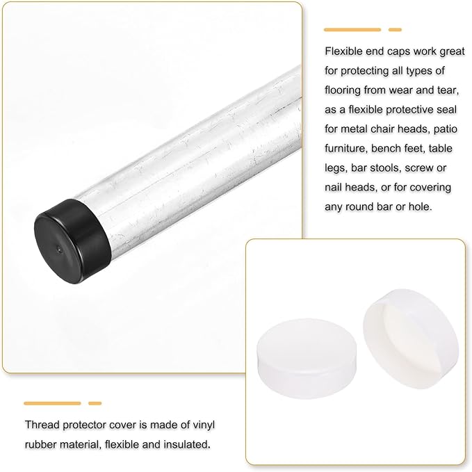 uxcell 4pcs Rubber End Caps 160mm(6.3 Inch) ID Vinyl Round End Cap Cover Screw Thread Protectors White, 50mm Height
