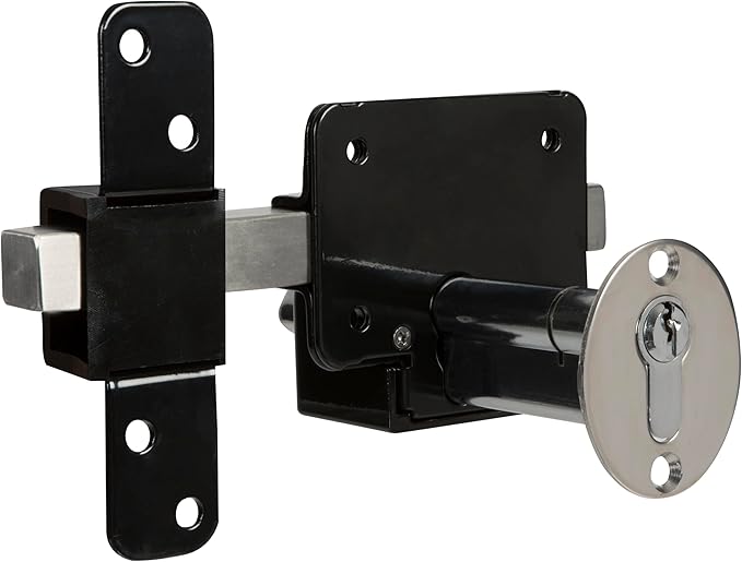 GateMate Long Throw Gate Lock 1490146, Euro Profile Keyed Alike Lock for Sheds & Gates, Keyed Outside with Thumb Turn Inside, 316 Stainless Steel, for Wooden Gates & Doors Up to 2” (50mm), 5 Keys