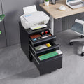 Lispin 3-Drawer Mobile Filing Cabinet with Lock, Office Storage Filing Cabinet of Legal/Letter Size, to be Installation Required (Black + Metal)