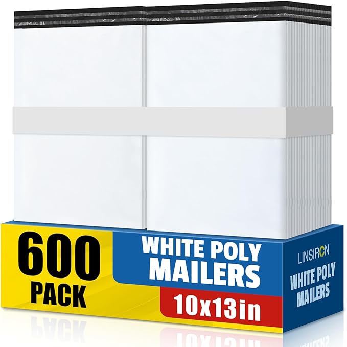 600 Pcs Poly Mailers Shipping Bags 10x13 Inch Packaging Clothes Polymailers Envelopes Mailing Package Self Seal Shipping Envelopes Waterproof Poly Bags Small Business Supplies Package White