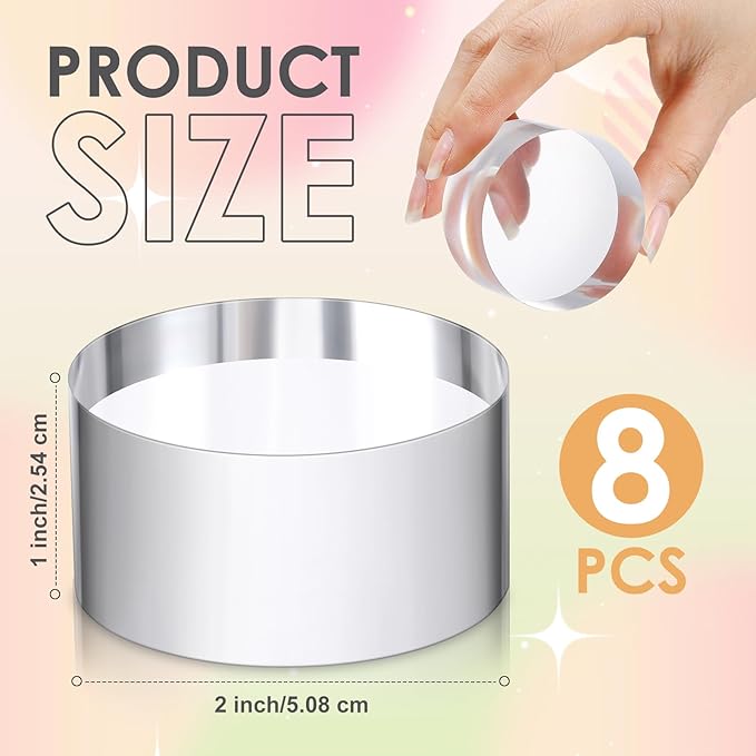 Remerry 8 Pcs Acrylic Round Blocks for Display Clear Polished Blocks for Display Clear Acrylic Edge Polished Base Display Riser for Table Showing Cosmetics Collectibles Figures (2 x 2 x 1 Inches)
