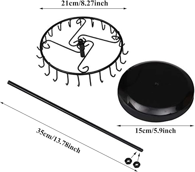 Rotating Necklace Holder Jewelry Organizer Display Stand 14-Inch with 23 Hooks Black, short-black, 8.27*5.9*13.8inch (HS01)