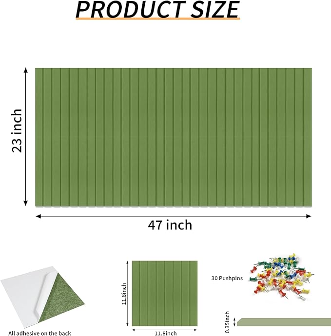 Large Felt Bulletin Board 23x47 Inch, 8pcs Peel and Stick Felt Wall Tiles Modern Push Pin Board for Wall Organization
