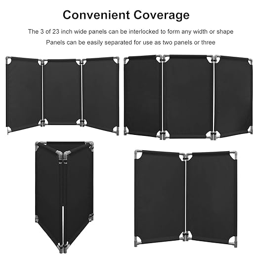 3 Panels Safety Barricade 5.8FT Foldable Security Sign Barrier Gate with Heavy Duty PVC Frame High Visibility Caution Symbol Crowd Control Restricted Area Pedestrian Barricade Traffic Fence Black