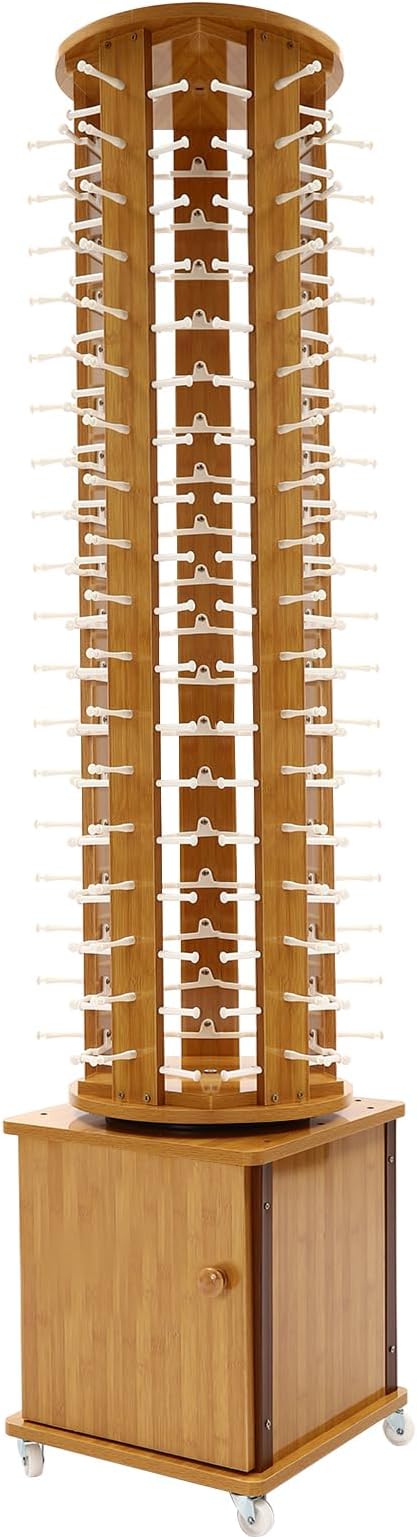 Sunglasses Display Stand, 90 Pairs Wooden 360° Rotating Sunglass Eyeglass Holder Organizer, Glasses Hanger Storage Rack for Retail Commercial Display, L16.9*W14.2*H66.1in, Brown