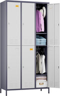 Aobabo Upgraded Metal Storage Locker for Employees, 6 Doors Metal Locker Cabinet with Lock and Name Card Slot, Industrial Storage with 18 Hooks, for Office Gym, Assembly Required,Grey White