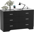 Dresser with Power Outlets Wooden 6 Drawer Dresser with USB and Type C Port Chest of Drawers for Bedroom Tall Black Organizer Storage for Living Room Hallway Closet