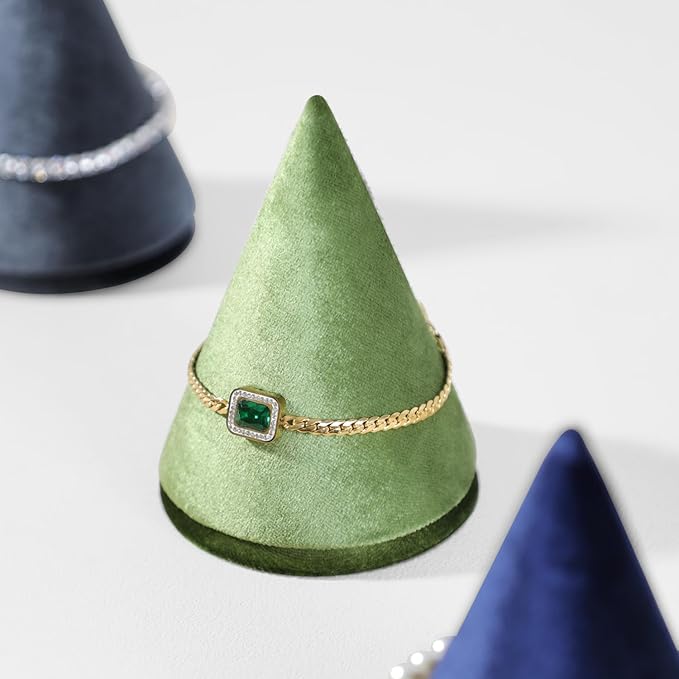 Resilient Velvet Bracelet Display Stand, Cone-Shaped Bangle Storage Holder For Jewelry Store Retail Countertop Organizer Stand (Green, Resilient Velvet)