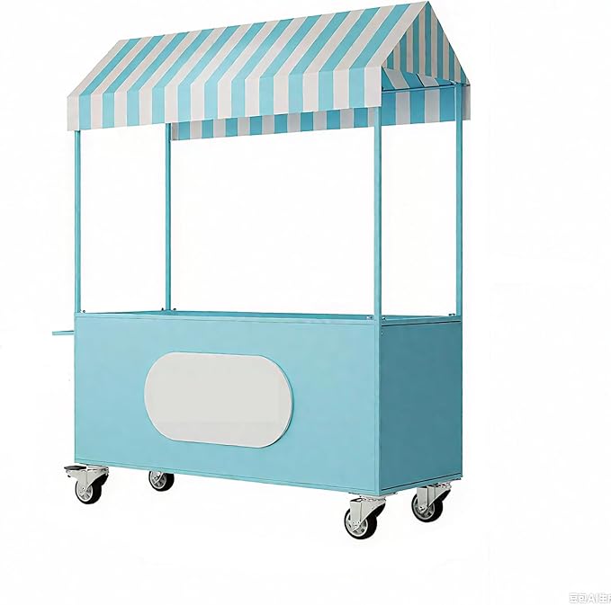 Outdoor Vendor Cart, Portable Cart with Canopy, Commercial Business Mobile Street Food Vendor Carts, Foldable Vending Stand Kiosk Display Trolley with Canopy for Markets (Blue)