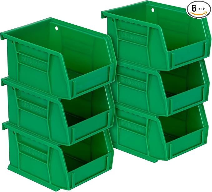 Akro-Mils 30210 AkroBins Plastic Storage Bins, Space-Saving Stackable for Garage, Pantry, Craft Organization, 5 x 4 x 3-Inch, Grey, 6-Pack