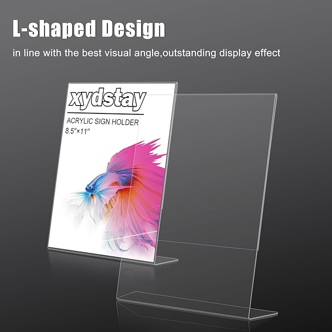 12pack 8.5x11 Acrylic, L Shape Clear Plastic, Menu Holder, Unbreakable Table Sign Holder for Restaurant, Office, School, Store and Home Use