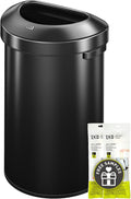 EKO Urban 16 Gallon Semi-Round Open Top Waste Bin, Stainless Steel Half Round Commercial Trash Can for Indoor and Outdoor, Extra Large Garbage Bin for Home, Office, Restaurant, 60L, Matte Black