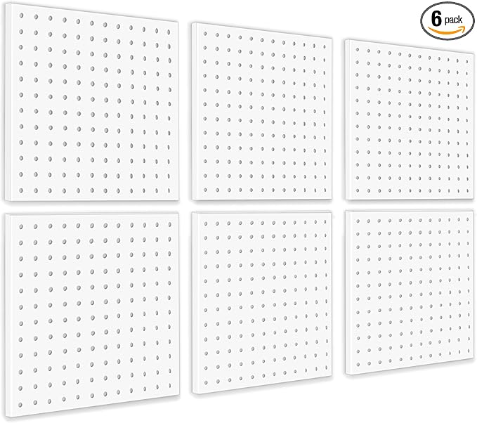 6Pcs Pegboard, Peg Board, Metal Pegboard Wall Organizer Panels Accessories, Mount Display Pegboard Kits for Walls Garage Craft Room Office Workshop, Easy Installation (White)