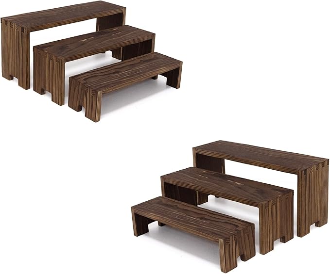 Display Riser Wood Risers Cupcake Stand 3 Tier Racks Decorative Rectangular, 2 Set 6 Piece Cologne Perfume Organizer Dessert Stands for Vendors Event