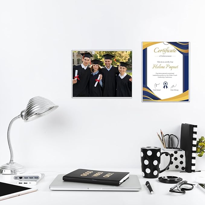5 Pack Magnetic Sign Holder 8.5 x 11 - Rigid Sheet Protectors with Magnetic Strip Adhesive Strip, Adhesive Frames 8.5 x 11 Magnetic Picture Frames for Refrigerator,Whiteboard,Wall,Door,Window
