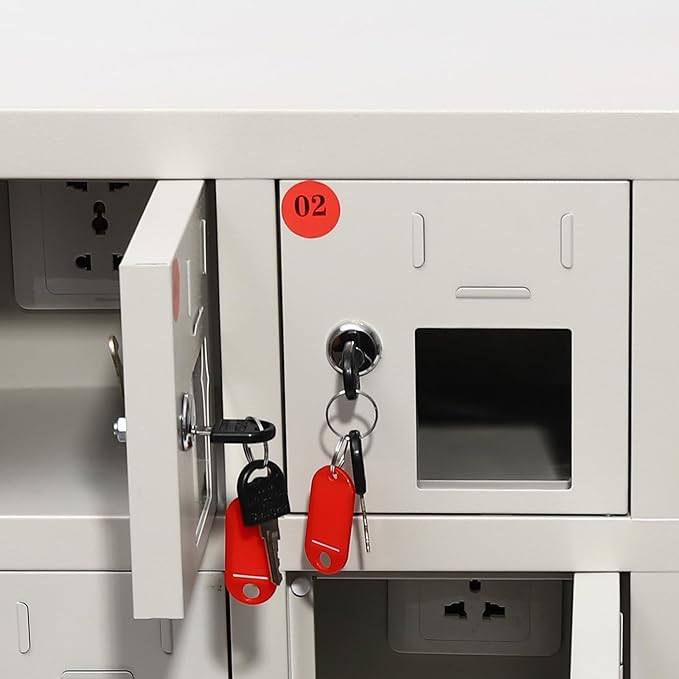 9 Slots Cell Mobile Phone Steel Locker with Lock, Cell Phone Locker with Charging Station, Cellphone Locker for Schools, Conference Rooms, and Offices