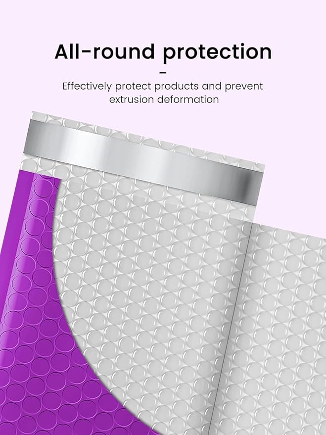 GSSUSA Purple Bubble Mailers 8.5X12 Inches 500 Pack, Padded Poly Bubble Mailer, Large padded Envelopes Strong Adhesion Bubble Envelopes,Self-Seal Mailing Envelopes for Small Business,Package Supplies