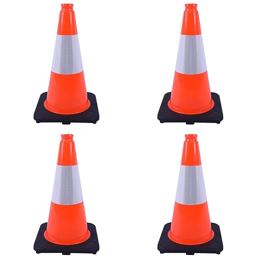 4 Pack 18 Inch Orange PVC Traffic Cones Black Base Stable Durable, Parking Lot Driveway School Training Safety Cones Multi-Purpose (4, Orange, 18 Inch)