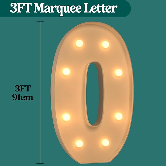 Marquee Letters 3 Feet Tall, 3FT Large Light up Letters O, Big Sign O with Warm White Light for Birthday HOCO Wedding Proposal Engagement Graduation Party Backdrop Decorations