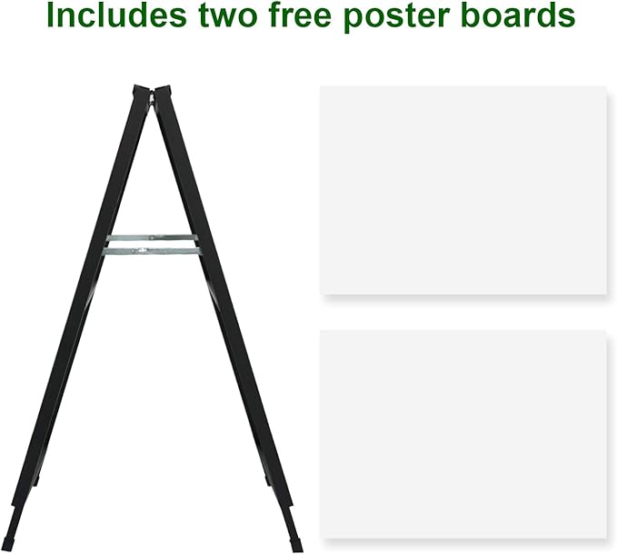 Heavy Duty A-Frame Sidewalk Sign 24 x 36 Inch, Portable Double-Sided Sandwich Board Slide-in Folding Metal Signboard with 2 Plastic Poster Boards
