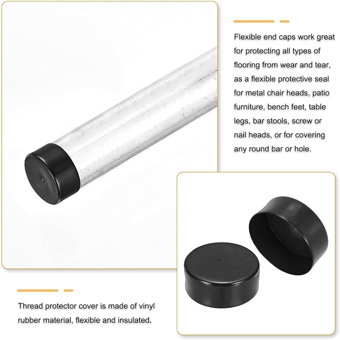 uxcell 4pcs Rubber End Caps 140mm(5 1/2 Inch) ID x 80mm(3 1/8 Inch) H Vinyl Round End Cap Cover Screw Thread Protectors Black