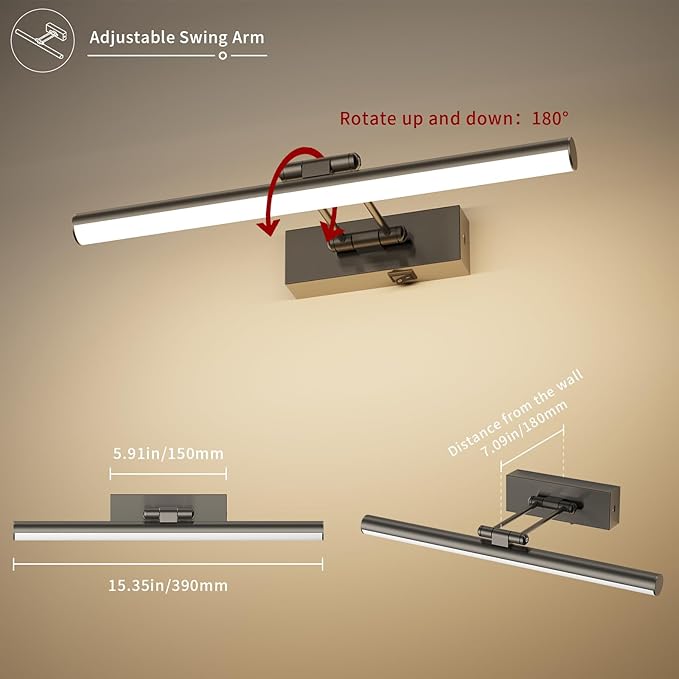 JUSHENG Battery Operated Picture Lights for Wall Brushed Grey 3CCT Dimmable Gallery Lights with Remote and Timer Wireless Painting Lights for Artwork, Display, Portraits 15.35'' Inch 3W