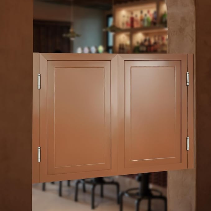 Solid Wood Interior Swing Door with Metal Hinges - Swinging Cafe Doors for Kitchen, Stairs, Bedroom Entrance & Partition (Brown, 47.2"X35.43")