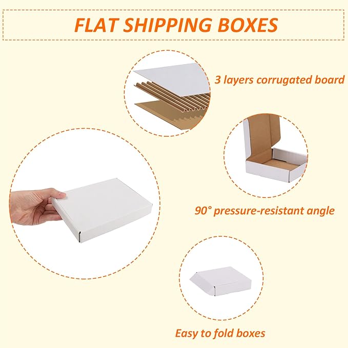 HORLIMER 7x5x1 inches Shipping Boxes Set of 50, White Corrugated Cardboard Box Literature Mailer