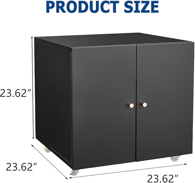 Metal Printer Stand with Storage, Heavy Duty 3D Printer Cabinet on Wheels for Home Office, Table for Printers with Adjustable Shelf Under Desk File Storage Black 23.6''H