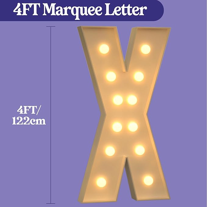 Marquee Letters 4 Feet Tall, 4FT Large Light up Letters X, Big Sign X with Warm White Light for 15th XV Birthday Wedding Proposal Engagement Graduation Party Backdrop Decorations