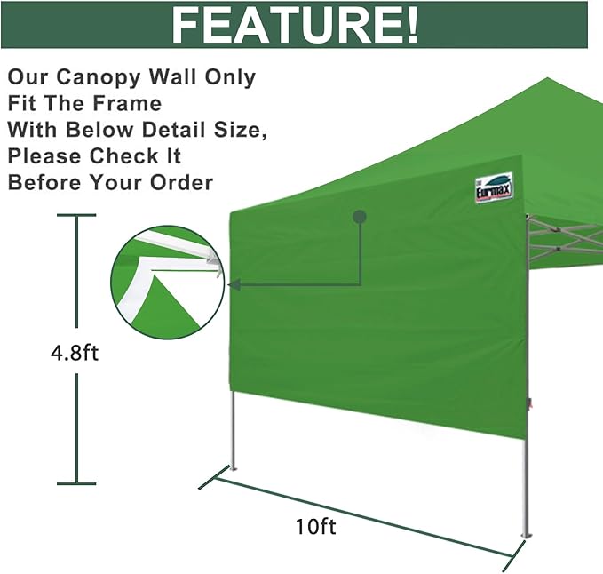Eurmax USA 10ft Instant Canopy SunWall Canopy Tent Sidewall for Pop Up Canopy Tent,1 Pack Removable Sidewall Only(Kelly Green)