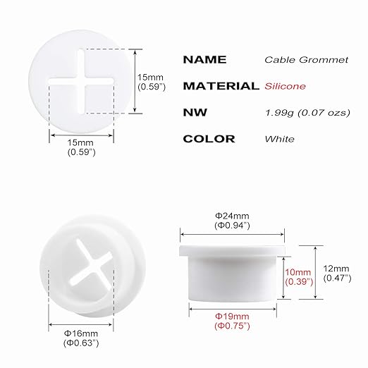 8 Pack Cable Cord Grommet 3/4 Inch Flexible Wire Rubber Grommets for Desk and Other Furniture Wall Hole Cover Cable Management Wire Organizer Cable Pass Through, White Color
