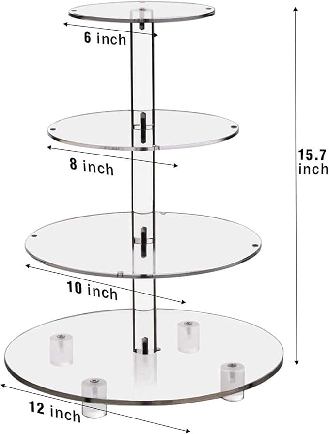 YestBuy 4 Tier Round Cupcake Stand – Premium Cupcake Holder – Acrylic Cupcake Tower Display- Cady Bar Party Décor + LED Light String – Ideal for Weddings, Birthday Parties & Events (Blue)