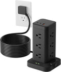 15-in-1 Power Strip Tower with Surge Protector 1800J, Fast Charging Tower PD20W USB-C Ports with 12 AC Outlets, 9.8ft Extension Cord for Home Office Dorm Room, Black