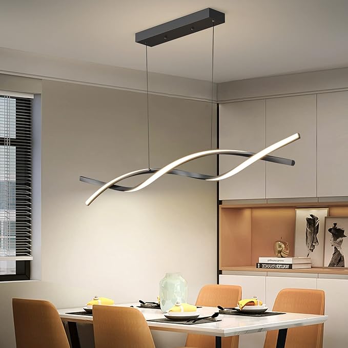 Modern Ceiling Chandelier Light, Acrylic Anti Flicker Pendant Lamp with Remote Control Dimmable 3 Color Mode & Brightness (Warm Cool Neutral Light) for Kitchen Bar Walnut