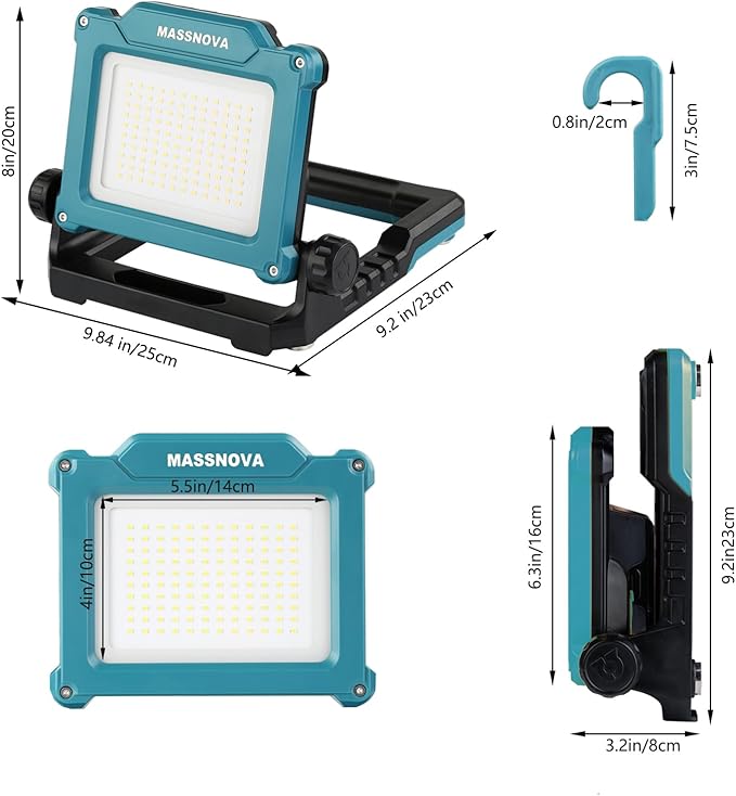 4000LM 25W Cordless Work Light Compatible with Dewalt, Makita and Milwaukee 18-21V Power Battery, Brightness Adjustable, Flicker Free (Battery Not Included)