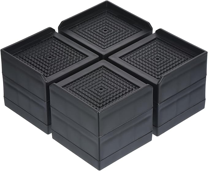 uxcell Furniture Risers 3 Inch, 4Pcs Square Bed Risers Adjustable Couch Lifter Block for Extender for Bed Desk Sofa Table Lift Support Up to 1300Lbs, Black