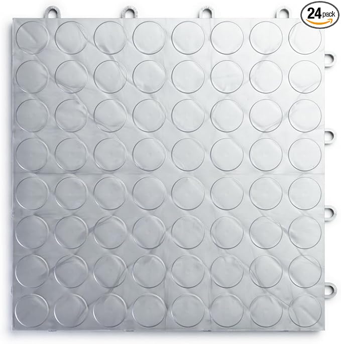 Big Floors RaceDeck CircleTrac, Interlocking Non-Slip Garage Flooring Tile, Durable, Modular, Heavy-Duty Copolymer, Easy Install (Alloy, 24 Pack of 12 x 12" Tiles)