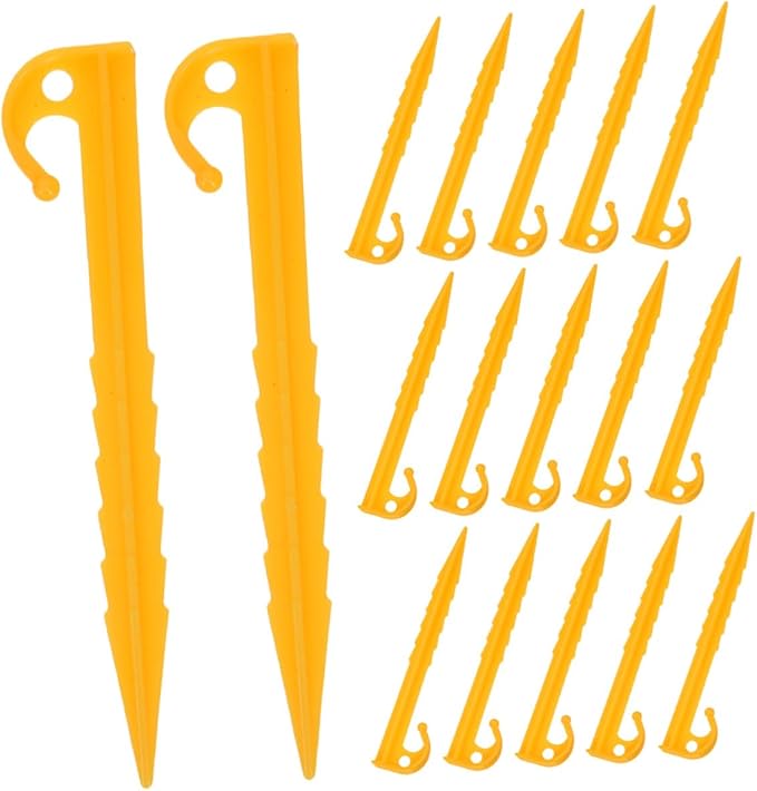 Kisangel 20Pcs Bright Yellow Plastic Tent Pegs Lightweight Ground Anchors with Threaded Design for Superior Grip and Windproof Stability for Camping Beach and Outdoor Activities
