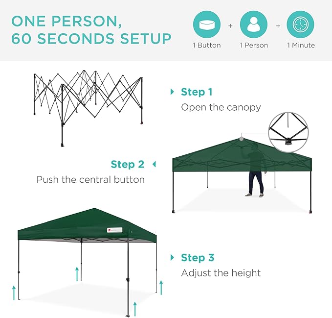 Best Choice Products 10x10ft 1-Person Setup Pop Up Canopy Tent Instant Portable Shelter w/ 1-Button Push, Case, 4 Weight Bags - Forest Green