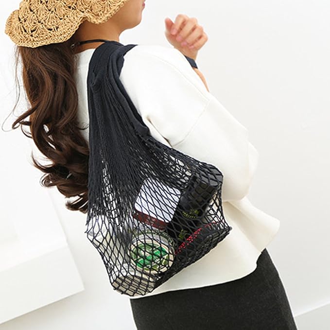 2Pcs Portable Reusable Mesh Cotton Net String Bag Organizer Shopping Tote Handbag Fruit Storage Shopper NEW (green,pingk)