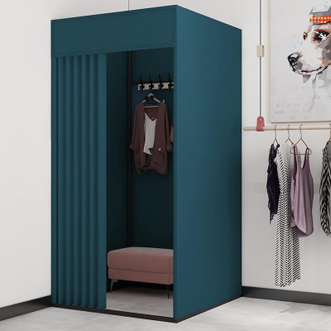 Clothing Store Fitting Room, Portable Dressing Room, Movable Changing Room for Boutique with Shading Fabric Cloth Privacy Curtains Screen for Bar Party Pool (Blue)