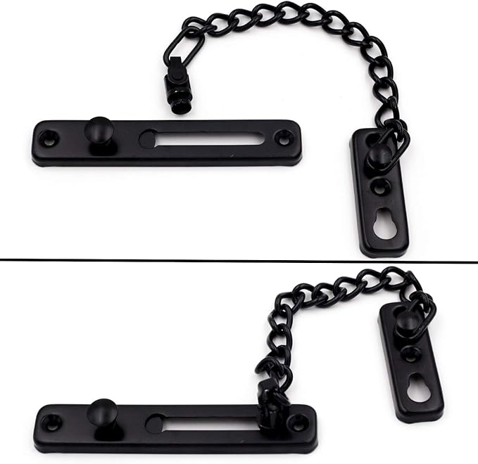 2 Pack Door Chain Lock, KINJOEK Stainless Steel Security Chain Guard with Spring Anti Theft Press Lock, Heavy Duty Polished Door Latch with Screws, Black