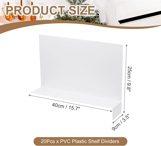 MECCANIXITY Separator Shelf Dividers PVC Shelf Isolation Clapboard, 16"x10" Closet Organizer Divider for Supermarket Storage Kitchen Office (White, Pack of 20)