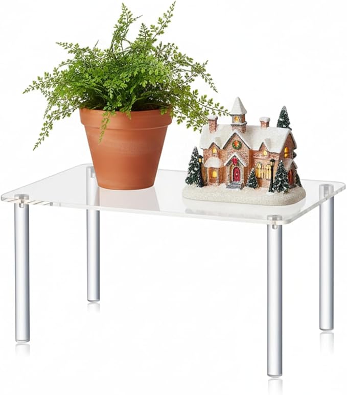 Extra Large 6mm Thick Acrylic Rectangular 4-leg Display Risers, Acrylic Plant Stand, Clear Shelf Riser Display Stands for Decor Collectibles Figures (1 Pcs,15×8×6in)
