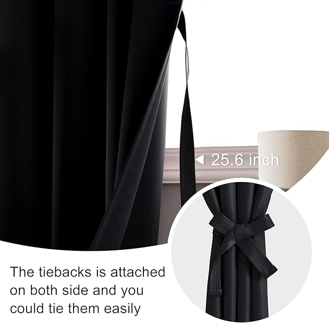 JIUZHEN Halloween Blackout Curtains for Bedroom - Black Thermal Insulated Room Darkening Rod Pocket Curtains for Living Room, Set of 2 Panels with Tiebacks, 38 x 45 Inch