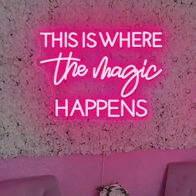 This Is Where The Magic Happens Neon Sign,20inches Custom Beauty Salon Neon Decor,LED Sign for Beauty Room,Pink Beauty Office Sign,Wedding Party Sign