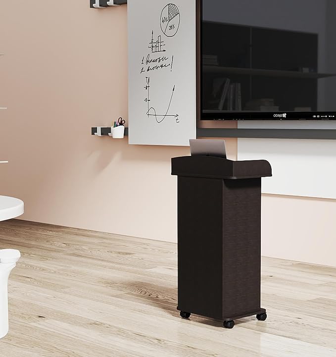 Podium Stand Portable,Mobile Wood Pulpit Podium Hostess Stand Reception Desk with Adjustable Shelf and Lockable Wheels for Churches Conference School