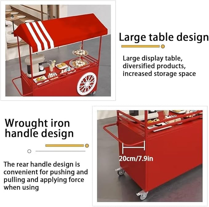MATISUN Portable Vendor Cart with Canopy, Mobile Food Cart with Lockable Wheels for Market, Street Food & Events (Yellow)